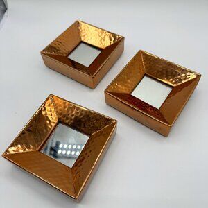 Set of 3 Decorative Metal Copper Tone Square Mirror Miniature Wall Accent Decor